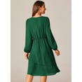 thumbnail image 4 of DARING DIVA Long Sleeve V Neck Dress High Waist Layered Dress M Dark Green, 4 of 6