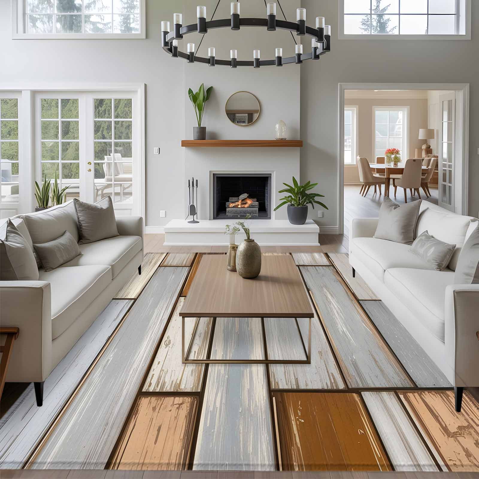 Large Area Rugs for Living Room Bedroom, Brown Grey Vintage 6'x9' Rug Washable Carpet Runner Indoor Outdoor, Retro Farmhouse Elegant Pastoral Non Slip Floor Mats Rug for Kitchen, Playroom