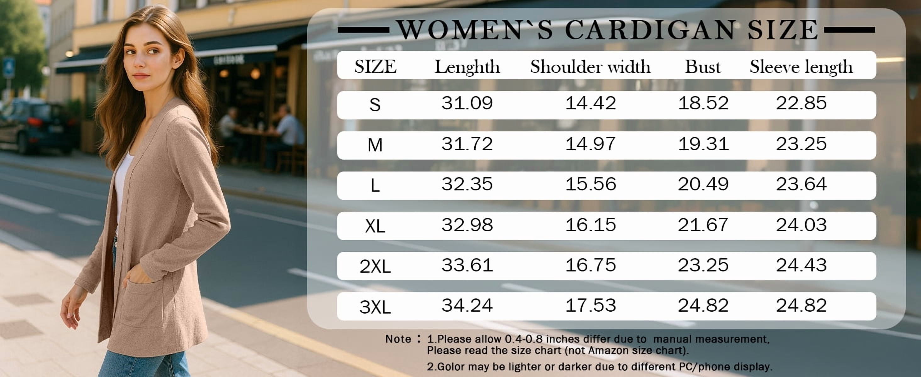 JWD Women's Cardigan Open Front Lightweight Cardigan Long Sleeve Cardigans with Pockets Black L