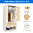 thumbnail image 3 of DEXTRUS Natural Rattan Armoire Wardrobe with 2 Doors, Shelves, Drawers & Hanging Rods - Modern Farmhouse Style, 3 of 10
