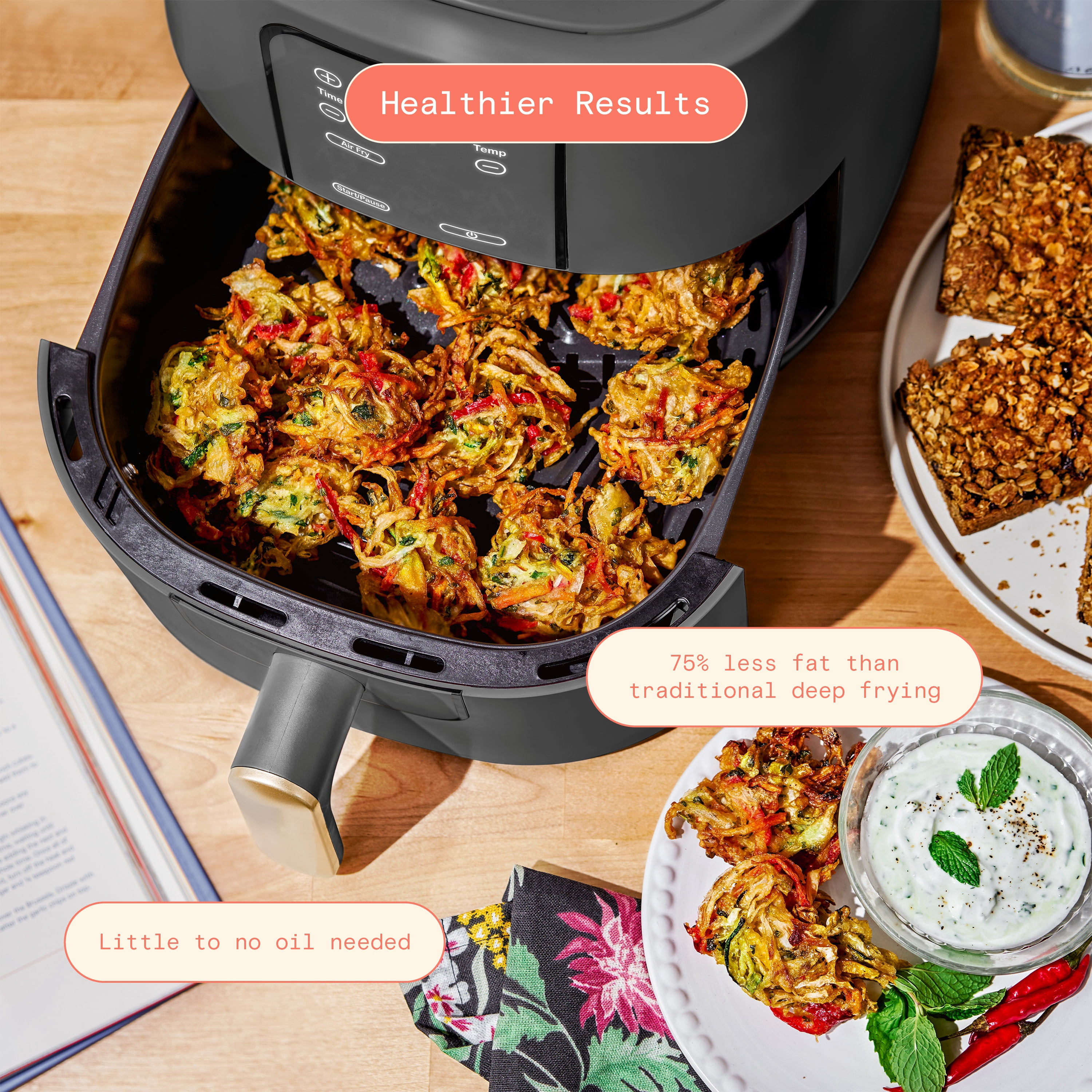 Beautiful 6 Qt Air Fryer with TurboCrisp Technology, EverGood Ceramic Nonstick Coating, Oyster Grey by Drew Barrymore