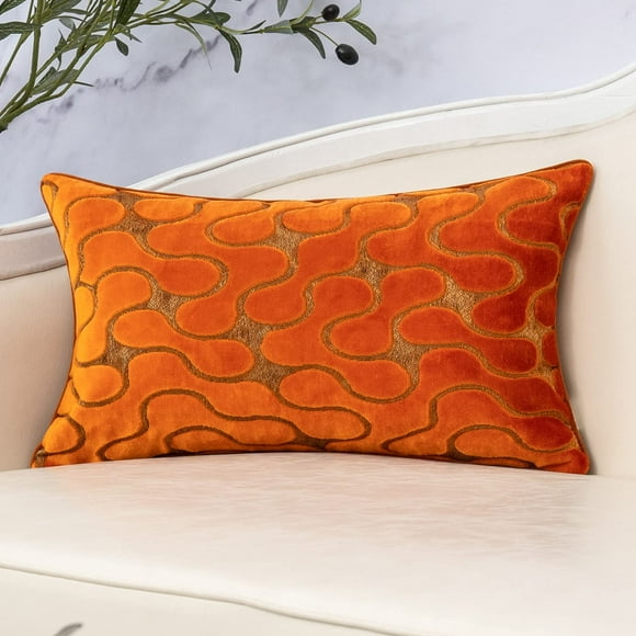 Yangest Orange Throw Pillow Cover Wavy Cushion Cover Modern Zippered Rectangular Pillowcase for Sofa Couch Bedroom Living Room Home Decorative 12x20 Inch