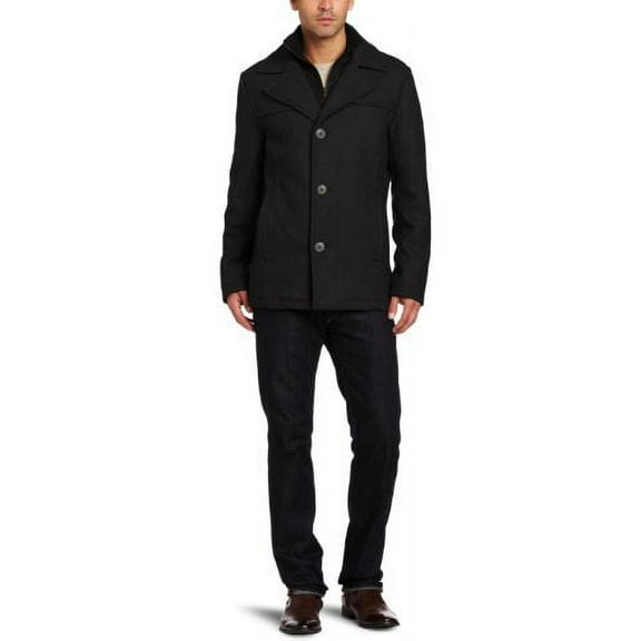 Kenneth Cole New York Men's Melton Single Breasted  Coat, Black, X-Large