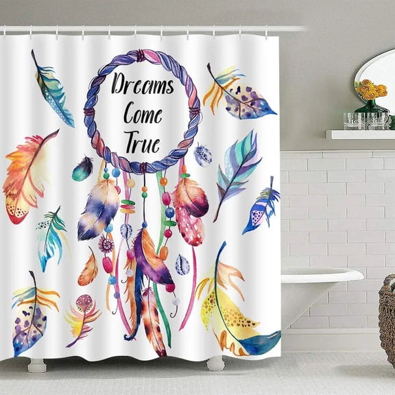 Colorful Dreamcatcher Shower Curtain Feather Ornaments Hope Dreams Come True Art Printing Waterproof Fabric Bathroom Curtains