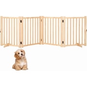 Wooden Freestanding Dog Gate,Pet Gate with Support Feet, Indoor Dog Fence for The House,Doorways, Stairs，Expandable Pet Fence -4 Panel H:24”
