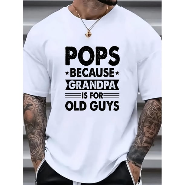 Stylish Men's Casual T-Shirt with "POPS" Graphic Print , Crew Neck