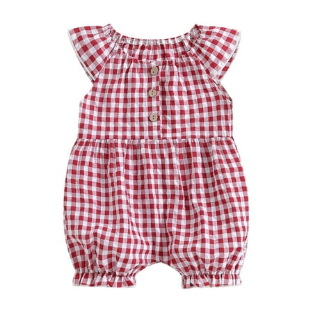 

CocMouse Baby Girls Romper Plaid Fly Sleeve Elastic Round Neck Jumpsuits