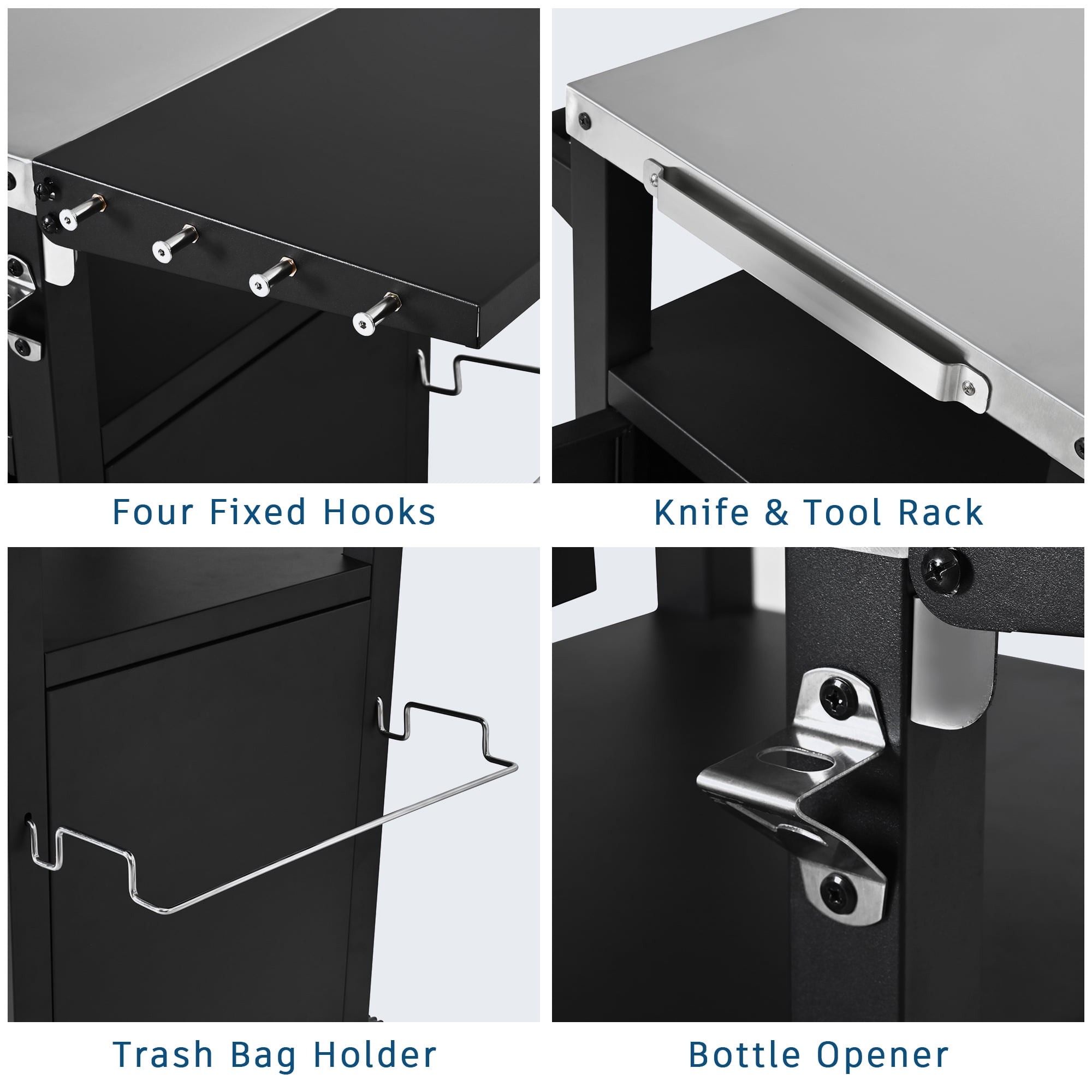 Aukfa 34" Outdoor Grill Cart with Weatherproof Cover, Compact Stainless Steel BBQ Table with Foldable Side Shelf, Black