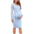 thumbnail image 1 of WUANDIXFA Maternity Dress Maternity Dress Rib Knit Long Sleeve Dresses with Side Slit Pregnancy Clothes Light Blue,S, 1 of 6