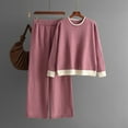 thumbnail image 2 of Jinhomg Casual Sweater Lounge Sets for Women 2 Piece Fall Comfy Knit Sweater Outfits Long Sleeve Crew Neck Top and Elastic Waist Pant Pink Free Size, 2 of 4