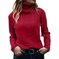 thumbnail image 2 of IMENGL Mode Couleur Unie Col Roulé Tricot Rétro Chandail à Manches Longues pour Femmes, Rouge m, Taille m-TG, 2 of 5