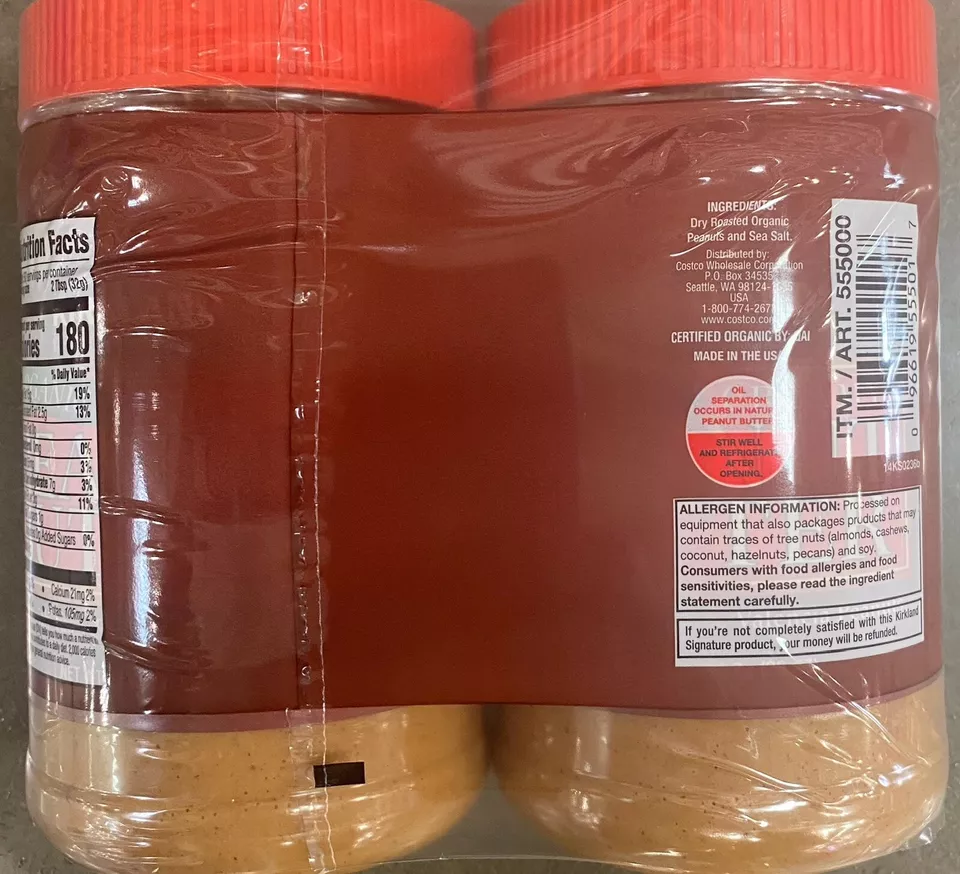 Kirkland Signature USDA Creamy Peanut Butter 28 Oz Bottle - 2 PACK