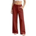 thumbnail image 3 of Women Soft Knit Wide Leg Pants Sevevn Elastic Drawstring High Waist Loose Fit Trousers With Side Pockets, Assorted Solid Colors For Lounging Sleepwear And Daily Casual Home Outfits, 3 of 7