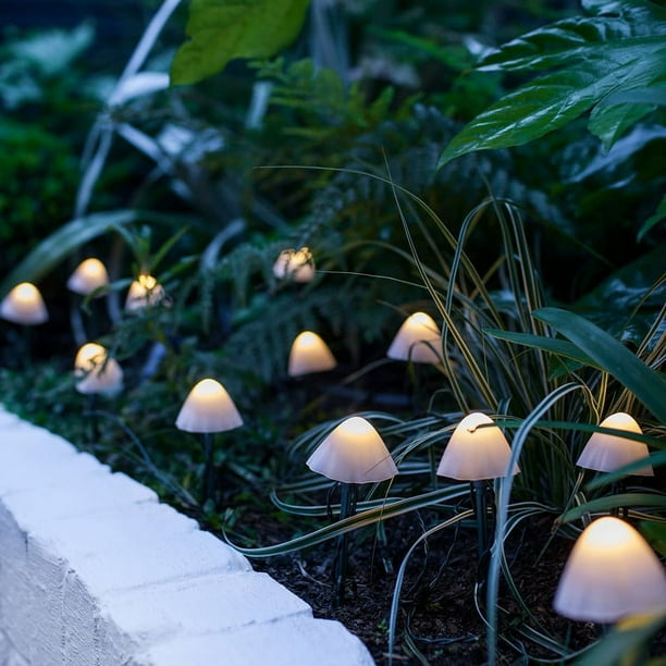 Cadena de luces LED solares con forma de hongo para exteriores, luces decorativas navideñas para jardín y patio