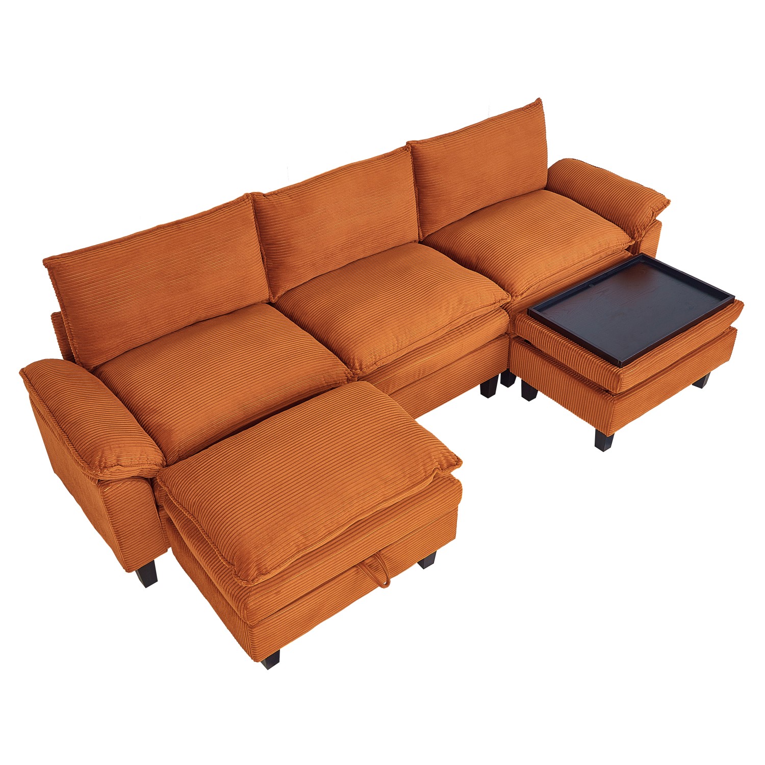Gewnee Corduroy Fabric Modular Sofa Upholstered Modern Sofa, 3 Seater Comfy Couch With Tea Table Storage Ottoman for Bedroom and Living Room, Apartment, Bedroom, Dorm, Office,