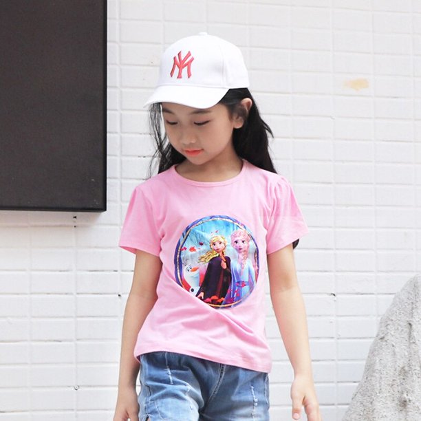 Frozen Princess Sophia Elsa y Anna, ropa iluminada de verano, camiseta de manga corta para niños, Top de algodón 100%, ropa para niñas 130 zhangmengya CONDUJO