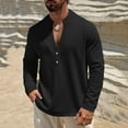 thumbnail image 2 of biudgviw Men's Linen Shirts Casual Button V Neck Long Sleeve Tops Lightweight Loose Vacation Beach T-Shirts Spring Summer Clothes, 2 of 6