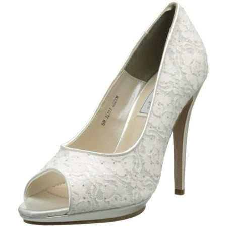 

Touch Ups Women s Classy Platform Pump White Satin/Lace 10 M US