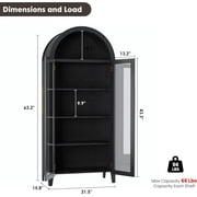 Memoryfield Farmhouse 5 Tier Bookcase Display Shelf, with Adjustable Shelf and 2 Large Glass Doors, Arched Kitchen Pantry Cabinet, Versatile Storage Cupboard, Black