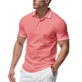 thumbnail image 3 of Cotton Short Sleeve Polo Shirts for Men 3 Button Slim Fit Golf T Shirts Wrinkle Resistant Breathable Moisture Wicking Business Casual Wear Tops , #02 Pink, 3XL, 3 of 7