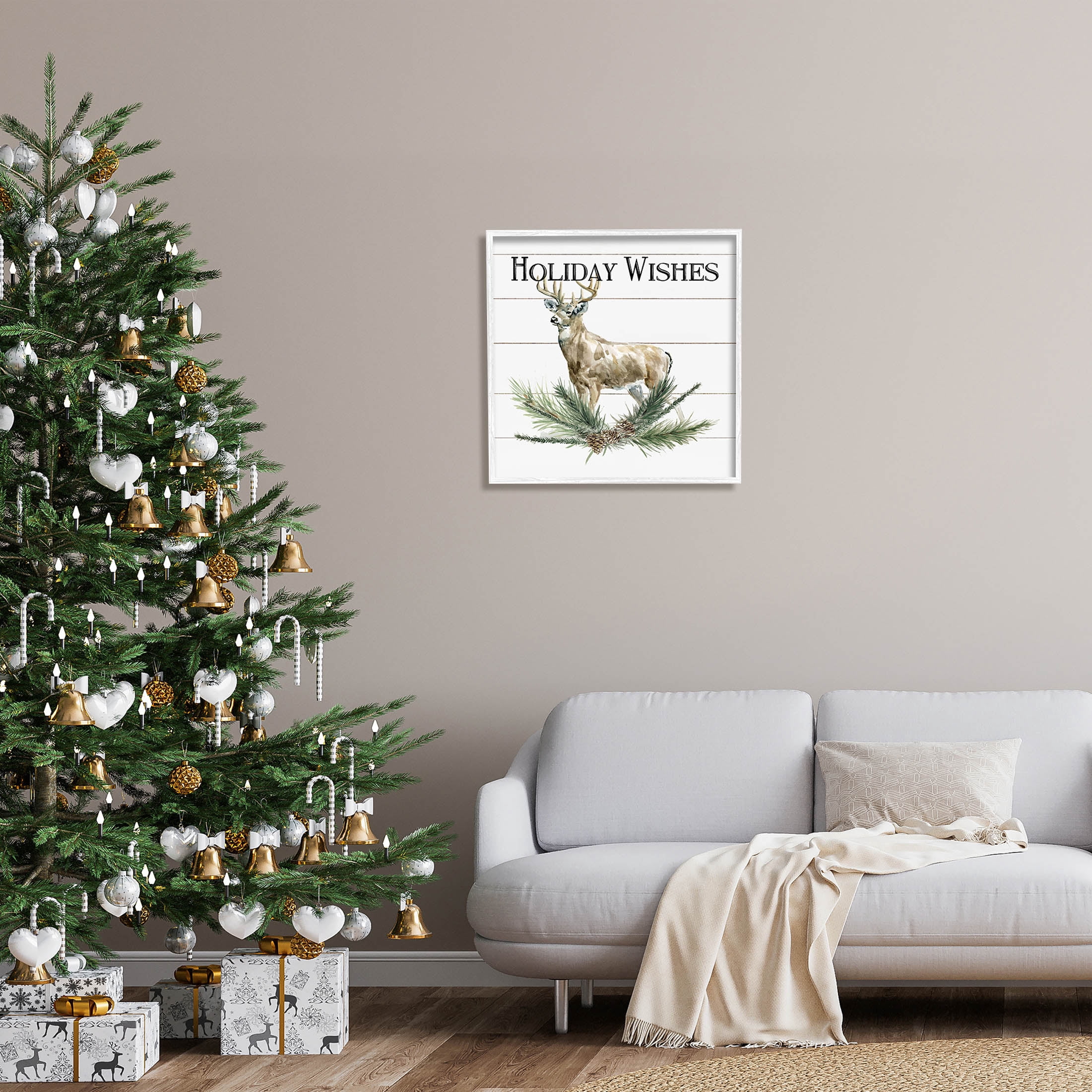 Stupell Industries Holiday Wishes Seasonal Deer Graphic Art White Framed Art Print Wall Art, Design by Carol Robinson