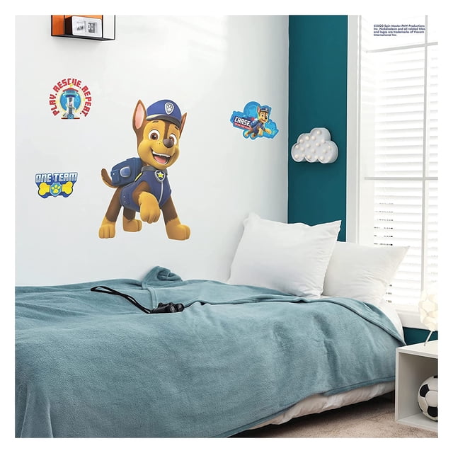 Calcomanía de Pared de Nickelodeon Patrulla Canina - Calcomanías de Pared de Chase para Niños con Interacción de Realidad Aumentada en 3D - Calcomanías de Pared para Niños Paw Patrol - Mide 17" de Anc