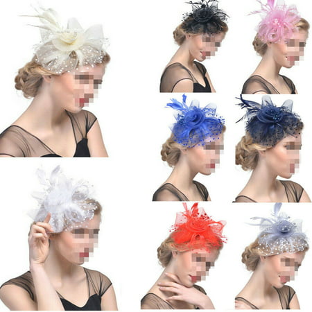 Women's Vintage Flower Feather Mesh Net Fascinator Hair Clip Hat Party Wedding