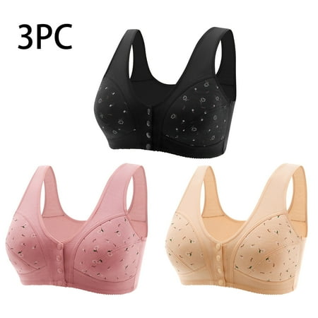 Itsame 3PC Bras for Women s Full Support Everyday Casual Bra Set Printed Cotton Wireless Comfort Bralette Black Size L