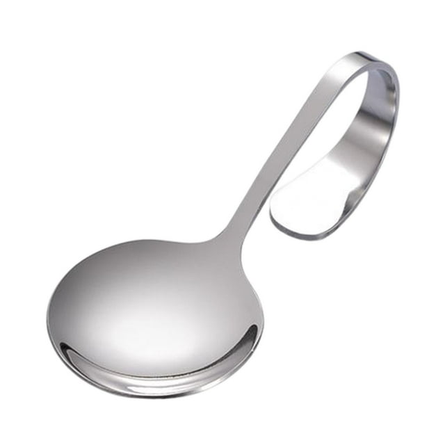 DOLITY Serving Spoon Stainless Steel Spoon Soup Spoon Round Polished with Curved Handle Argent