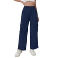 thumbnail image 2 of Women's Corduroy High Waist Pants, Multi-Pocket Straight Leg Wide Leg Trousers, Fall Casual Comfort Fit Pant for Daily Wear and Various Occasions Navy, 2 of 9