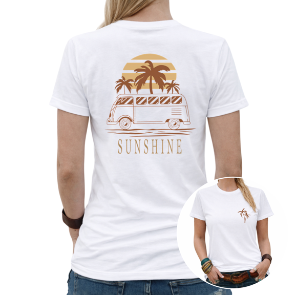Giffimy Summer Beach Van Womens Print Tshirt Graphic Tees White/Black S-5XL Tops