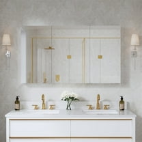 ANGELES HOME 52" x 30" Rectangle Medicine Cabinet Mirror, Surface Mount or Recessed Medicine Cabinet with Tempered Mirror, Anodized Aluminum Frame, Bathroom Mirror with Storage, Three  Opening Door