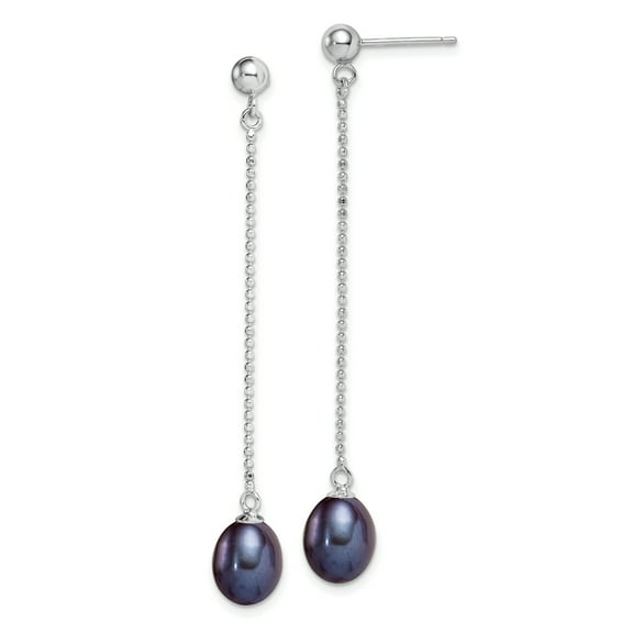 Primal Silver Sterling Silver Rhodium-plated 7-8mm Freshwater Cultured Black Pearls Post Dangle Earrings