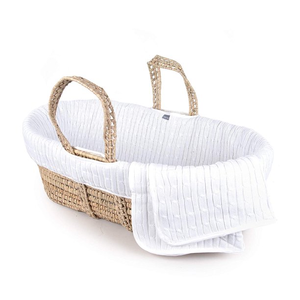 Tadpoles Cable Knit Moses Basket and Bedding Set, White