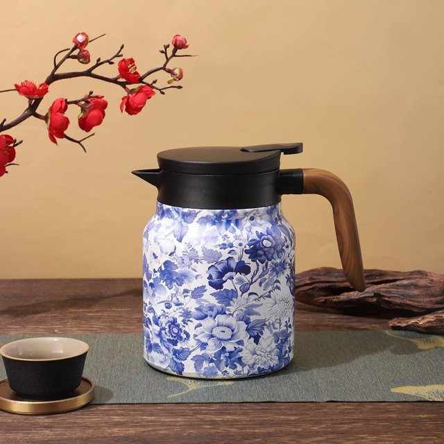 1000 ml Patrón floral Tetera de acero inoxidable Mini Cafetería Hot Hot Infusor Separación de té Botella de agua para bebidas calientes