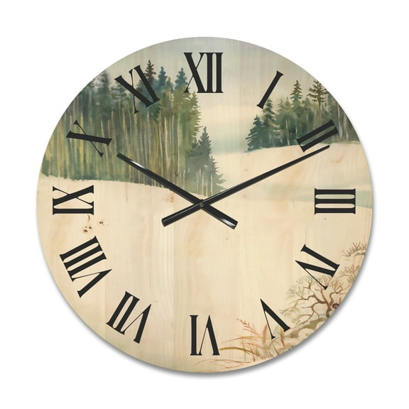 Designart 'Pine Forest In Snowy Winter Mountains' Traditional Wood Wall Clock