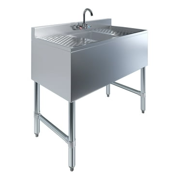 1 Compartment Under Bar Sink With 12″ Left and Right Drainboards and Faucet – 36″ X 18 3/4″