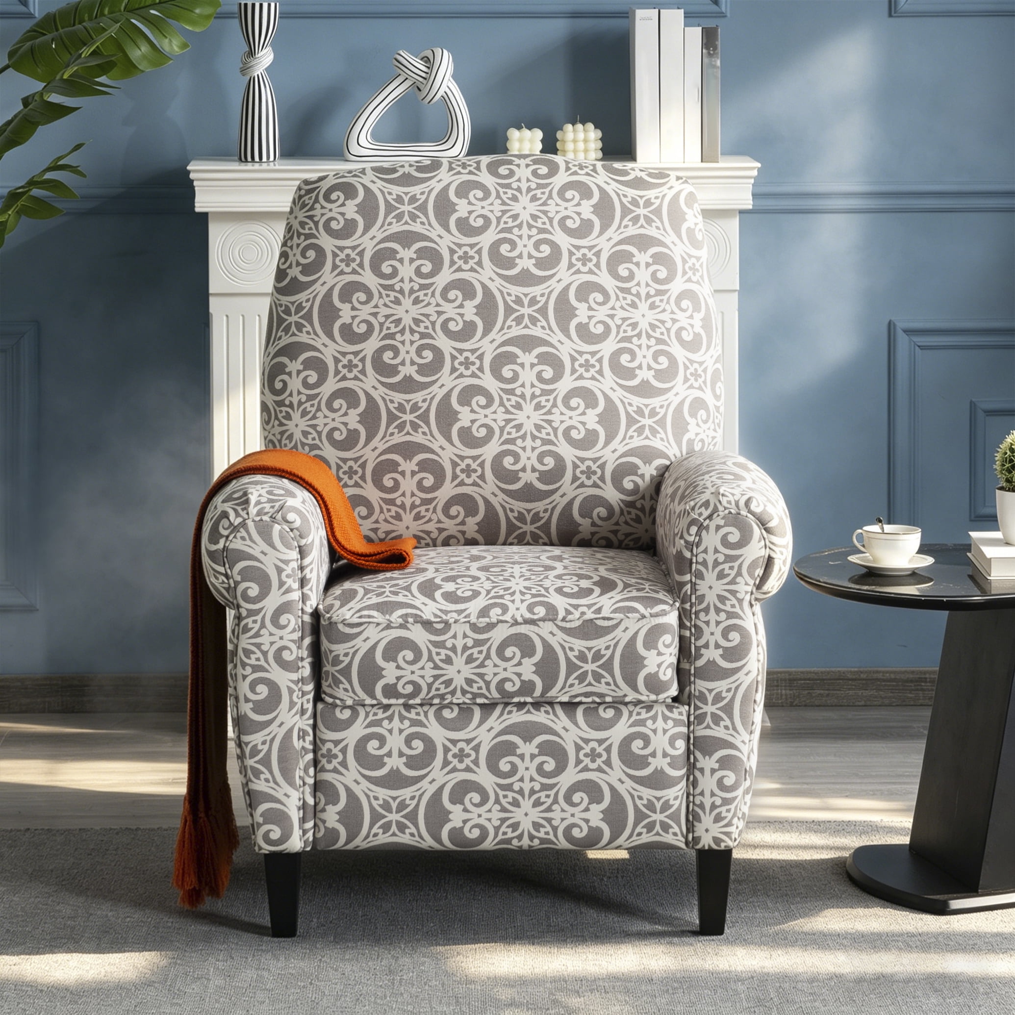 Gewnee 33.46" Manual Push Back Recliner Chair,Modern Reclining Chair With Printed Linen Fabric Upholstery,Single Chair for Living Room,Office,Bedroom.Gray