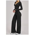 thumbnail image 4 of PISONIC Women 2 Pieces Workout Sets Long Sleeve V Neck Tops High Waist Flared Leggings Gym Sets, 4 of 5