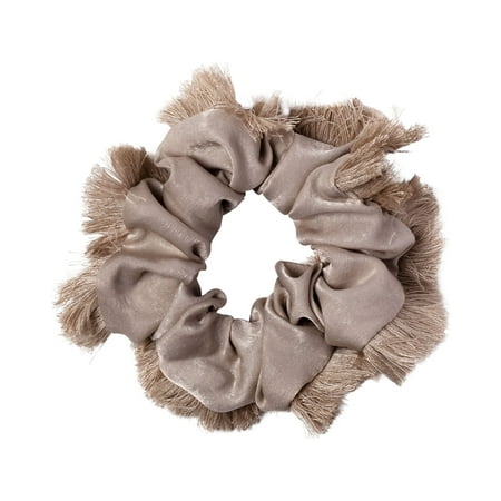 Hairitage by Mindy Take Me to the Beach Fringe Edge Hair Scrunchie & Ponytail Holder, Taupe