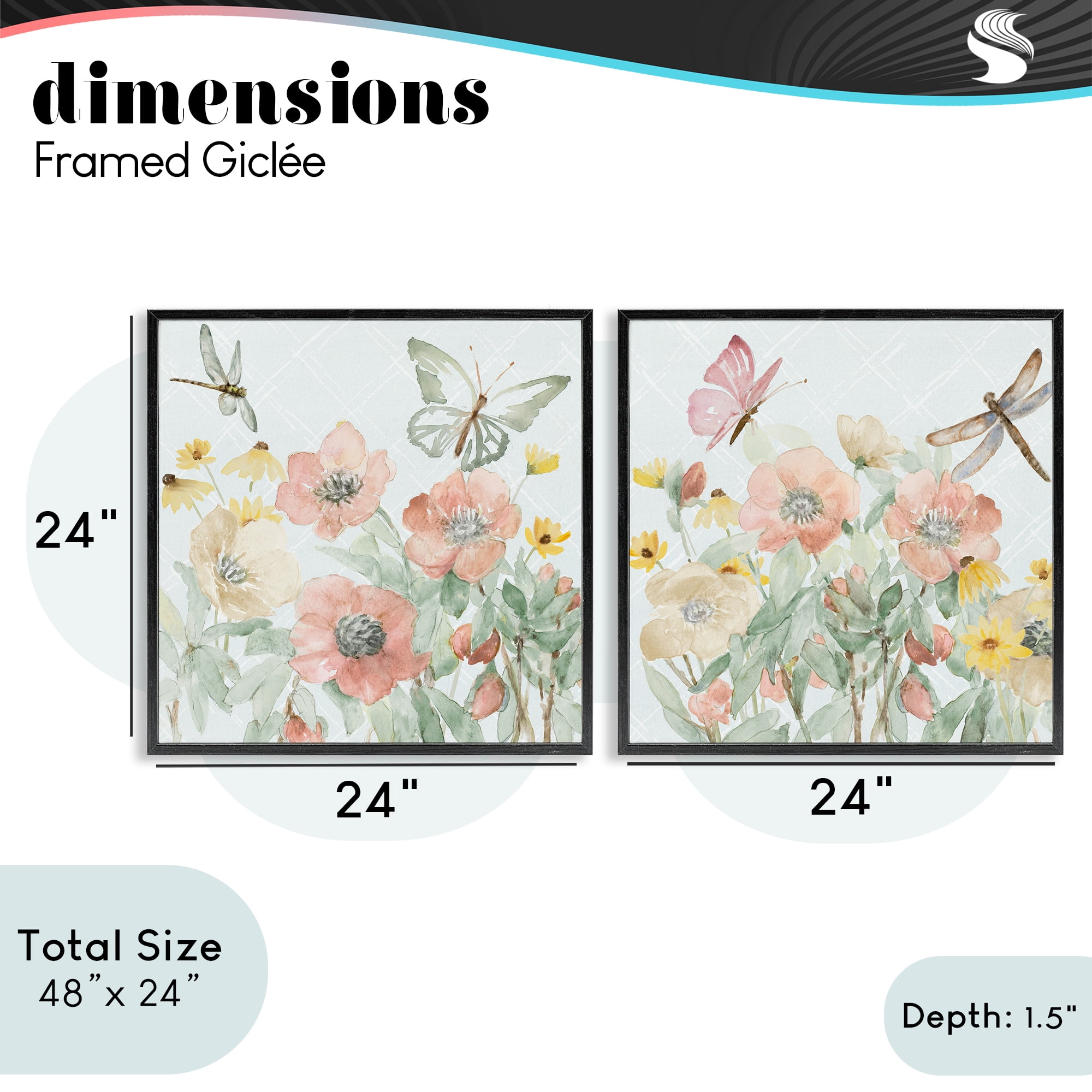 Stupell Industries Delicate Garden Joy 2 Piece Black Framed Giclee Art Set, design by Lanie Loreth