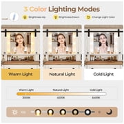 Farmhouse Makeup Vanity Desk with Lighted Hollywood Mirror and Storage for Bedroom,Large Vanity Desk with Charging Station, Dressing Table with Shelves & 3 Drawers & 2 Cabinets, Lights Adjustable