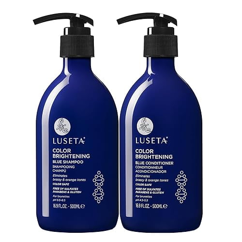 Luseta Ensemble Shampooing et après-Shampooing Bleu - Éclaircissant pour Cheveux Cuivrés et Bruns, Revive Cool Tones, 2x 16.9oz