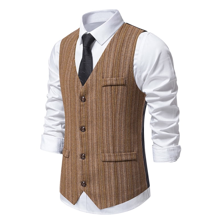 TMOYZQ Men's Retro Stripe Herringbone Tweed Wool Formal Suit Vest Business  Casual Slim Waistcoat Vest Tuxedo Vests Wedding Prom Party Dress Vest with  ...