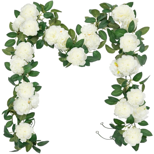 Guirnalda de rosas artificiales blanca para boda, jardín, pared, decoración