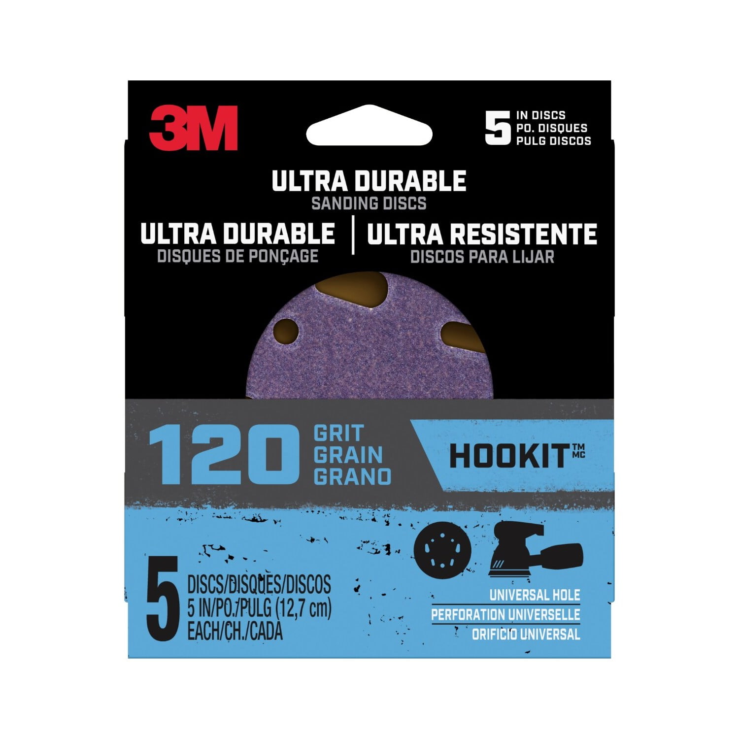 (2 pack) 3M Ultra Durable 5 inch Power Sanding Discs, 120 Grit, Universal Hole, 5 Pack