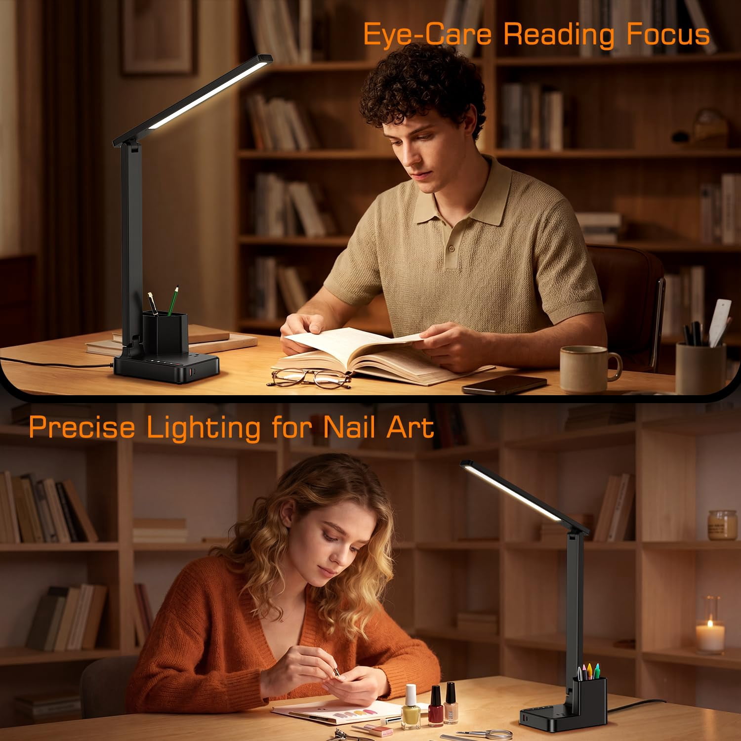 Led Desk Lamps For Home Office  Modern Dimmable Eye Caring Light With Usb Charging Ports Ac Outlet Pen Holder Touch/memory/timer Small Table Lamp Reading Bedroom Study Craft