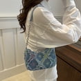 thumbnail image 4 of Willtoo Quilted Denim Shoulder Bag for Women Star Pattern Clutch Hobo Bag Small Tote Handbag with Zipper Closure, 4 of 5