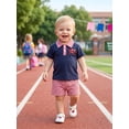 thumbnail image 3 of BemeyourBBs Toddler Baby Boy Back to School Outfit Kids Kindergarten Outfits Little Baby Boy Summer Clothes Short Sleeve Apple in Truck Embroidery Collar Shirt Tops with Plaid Pockets Shorts 2Pcs Set, 3 of 9