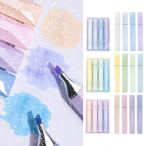 CCOCC Glitter Highlighter Purple Bright Pastel Highlighters Set of 4 Aesthetic Highlighters in Chisel Tips Metal Highlighters Highlights Notes and Glitter Ink Sets 13Ml